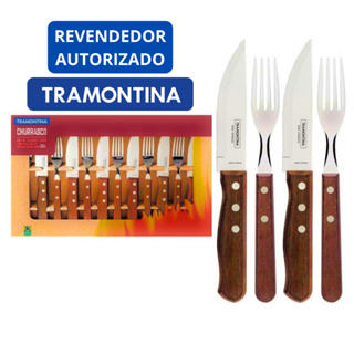 Kit Faqueiro 9 Peças Garfo Faca Colher Para Churrasco Cozinha Mesa Polywood  Aço Inox Cabo de Madeira Jumbo Vermelho Tramontina em Promoção na Americanas