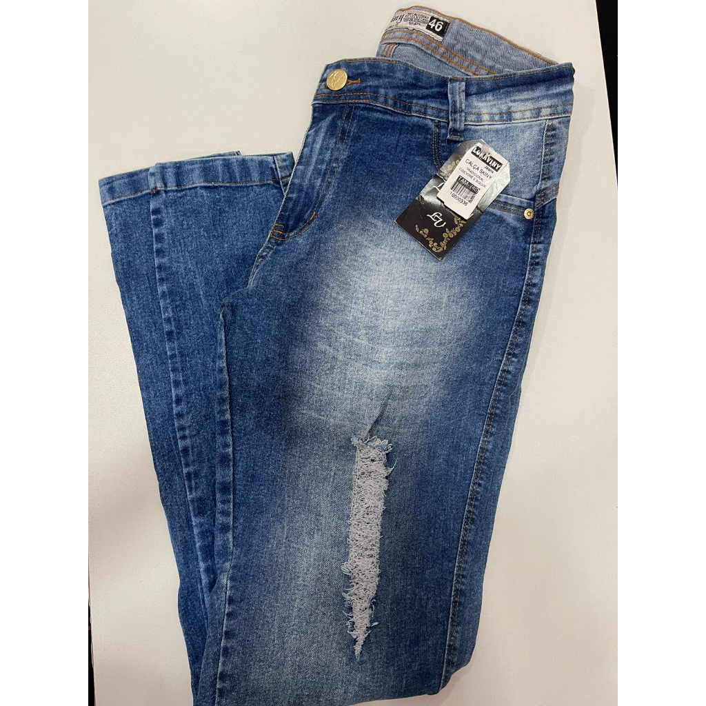 calça jeans feminina veste número detalhe no cós de amarrar com lycra nova  com etiqueta bazar brechó barato