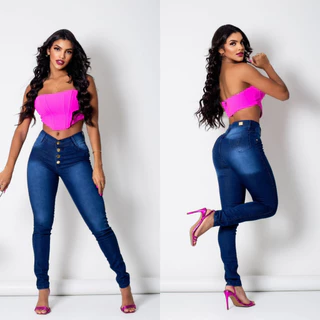 Calça Jeans Feminina Lycra Levanta Bumbum Cintura Alta Calca Skinny Capri jins