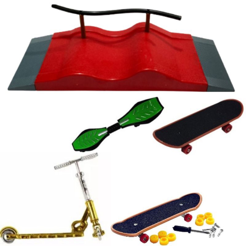 Pista Com Skate Dedo Half Rampa Corrimão Vermelha Glasslite