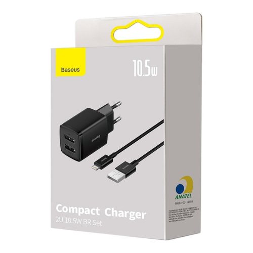 Carregador Baseus Duplo Usb De Parede Mini 2.1A PD 10.5W Usb Duplo Tomada Mais Cabo Lightning