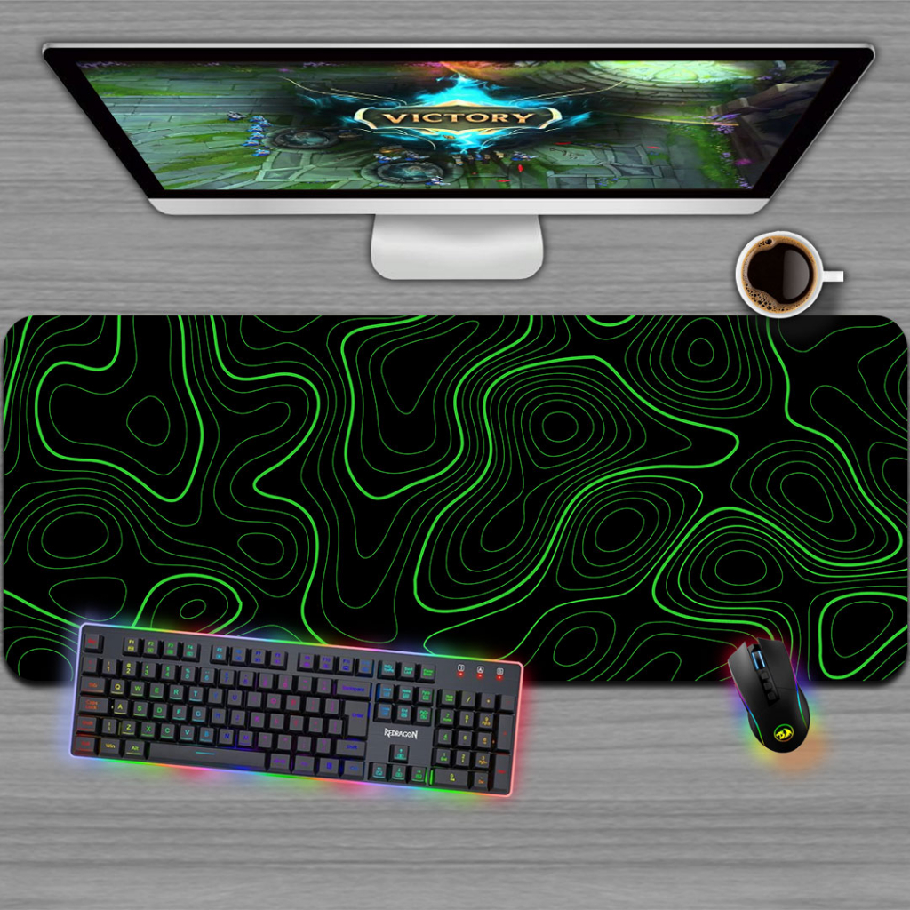 Mousepad Gamer, Tamanhos variados - LINES MAPA ABSTRATO PRETO VERDE