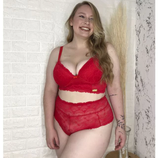 Conjunto Plus Size Rendado Cropped Lingerie Sensual Calcinha Alta