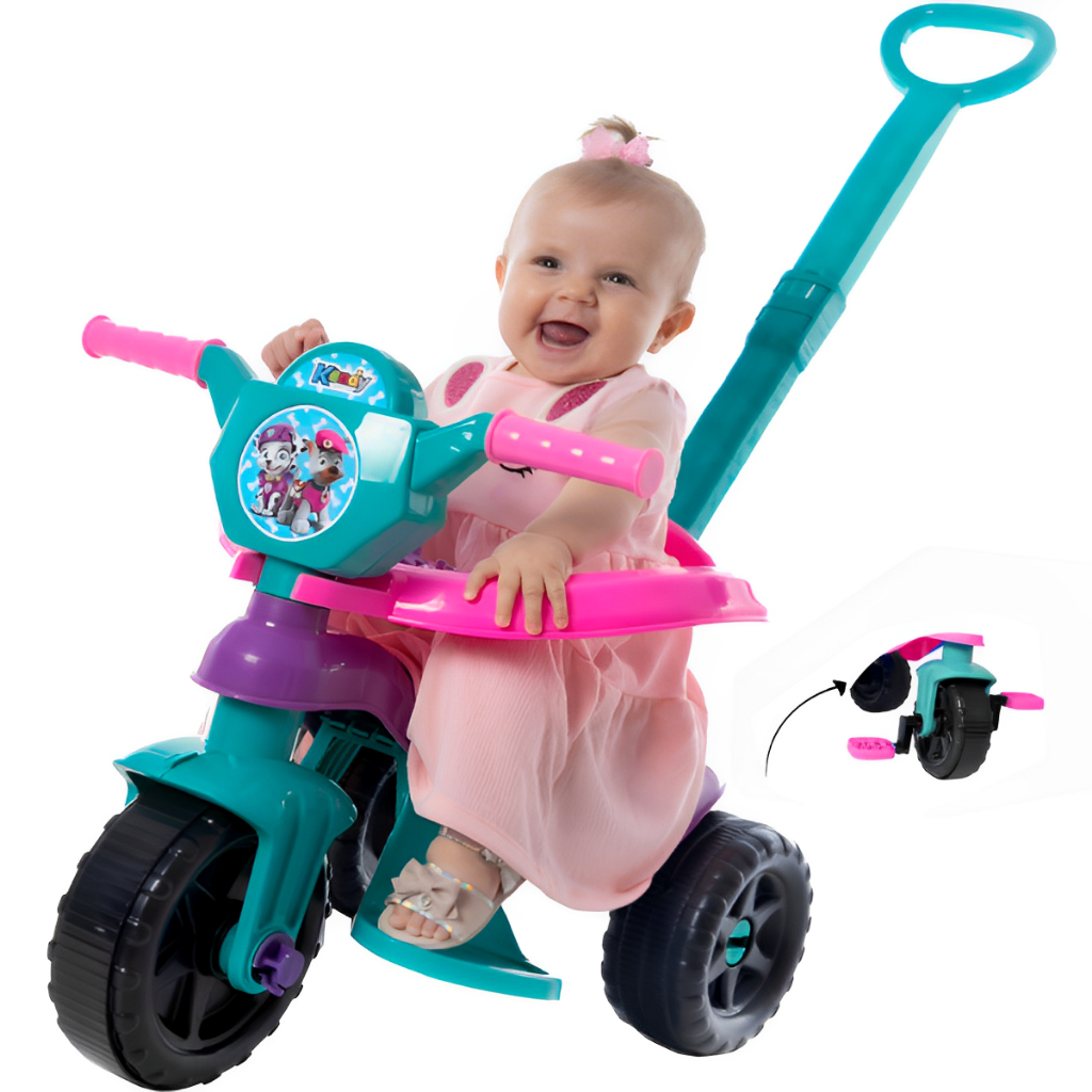 Triciclo Motoca Infantil Passeio com Empurrador Pedal Luz Som