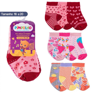 kit Com 3 Meias Pimpolho Com Antiderrapante