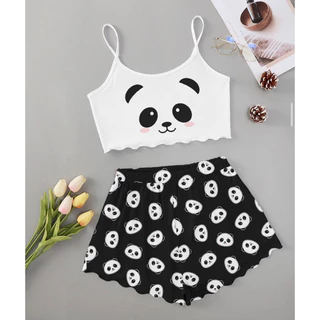 Pijama femenino Baby doll roupa para dormir urso vaca gato