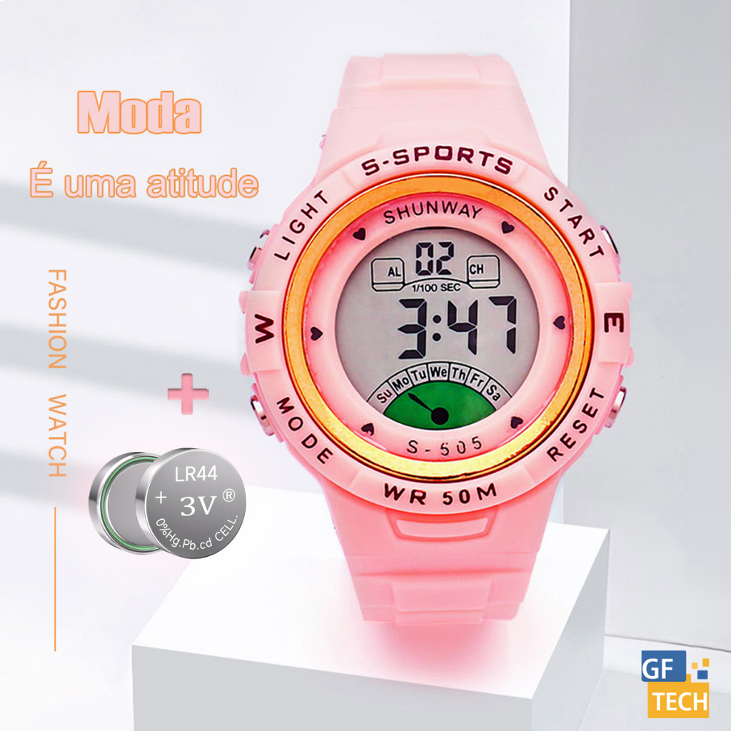 Relógio Digital Feminino Menina Infantil A Prova D Água Com 2032 Bateria Botão De Lítio Relogio De Pulso Eletrônico Automatico Esportivo Original Multifuncional Luxo Barato Preto Rosa Vermelho Branco Azul Verde Sem Caixa S505