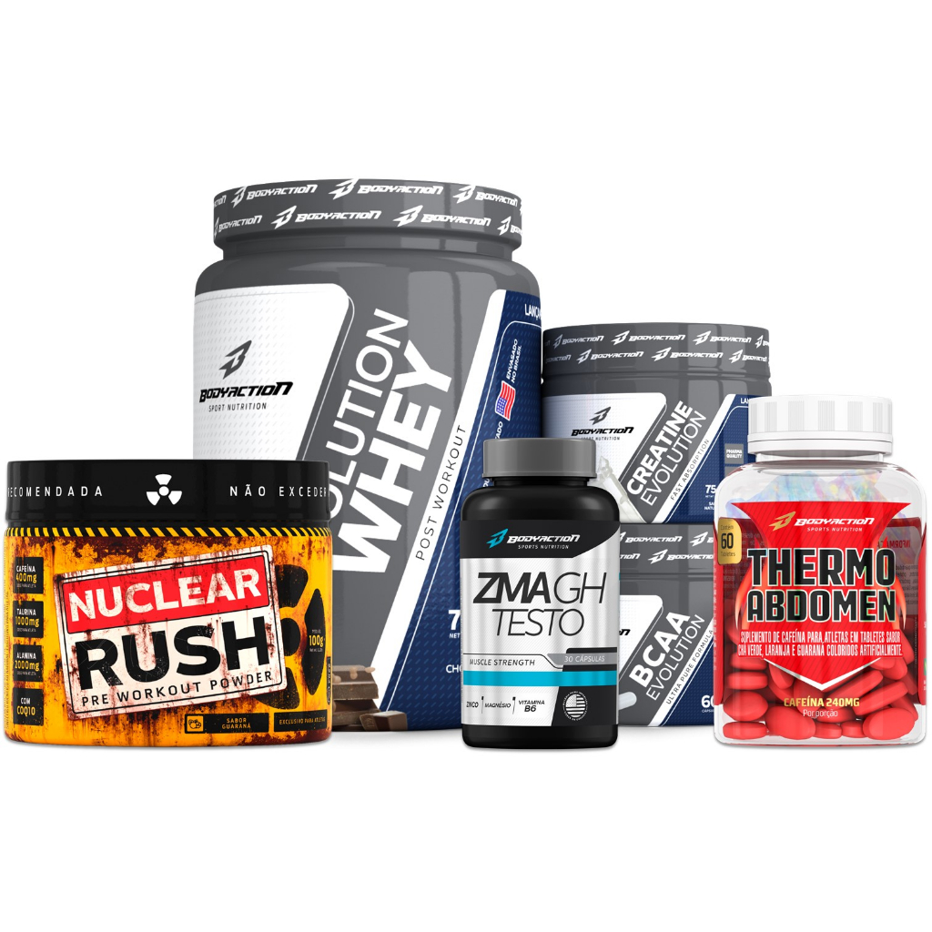 Whey Protein + Creatina + Bcaa + Pré Treino Nuclear Rush + Thermo Abdomen + Zma Shopee Brasil