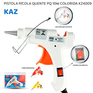 Pistola de Cola Quente Com Botão Ligar e Desligar Colorida Cores Amarelo Vermelho e Branco
