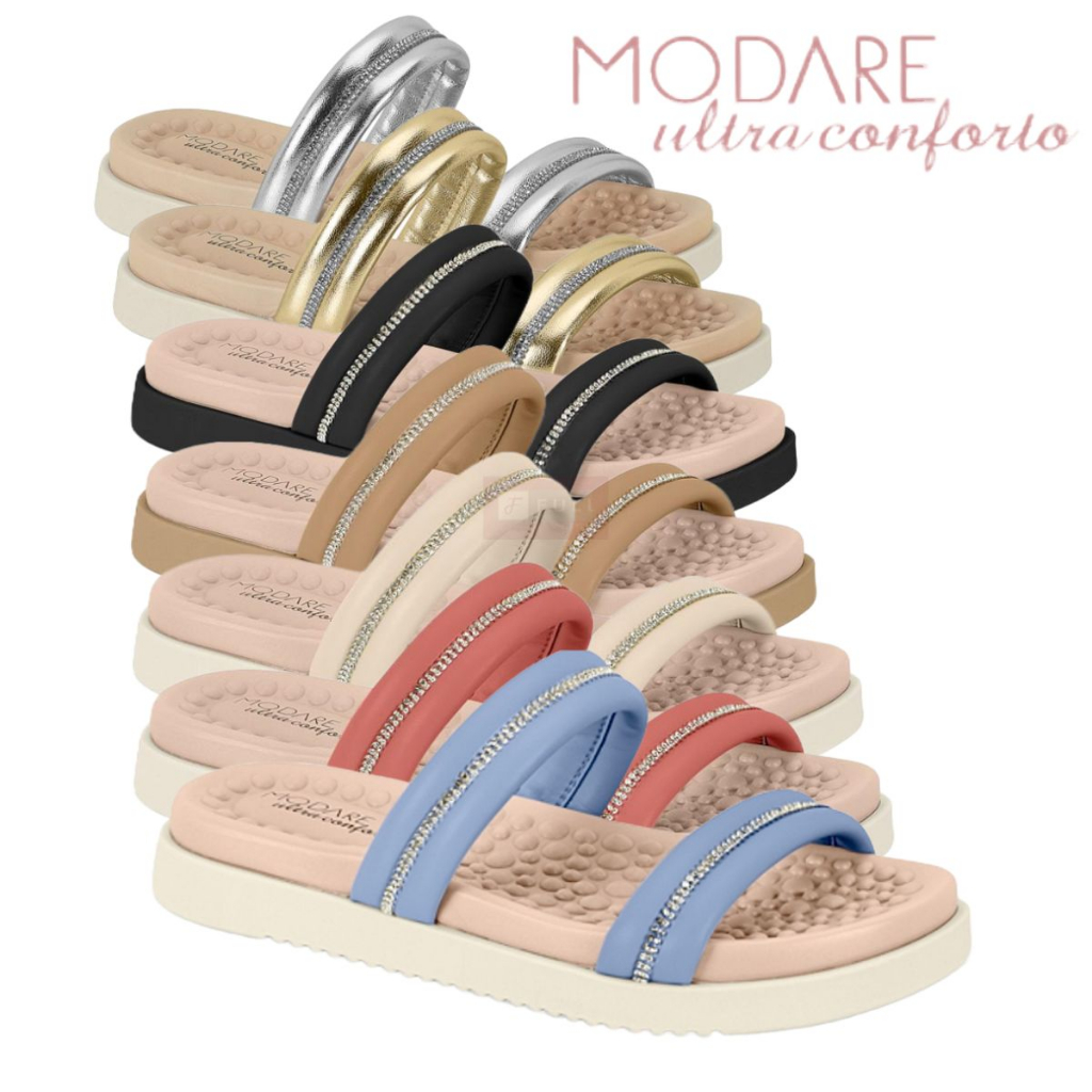 Sandalia Modare Original Papete Strass Rasteira Slide Lancamento Conforto Casual