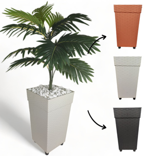 Planta Artificial Coqueiro Arranjo + Vaso Grande Rattan Decoração Enfeite Casa