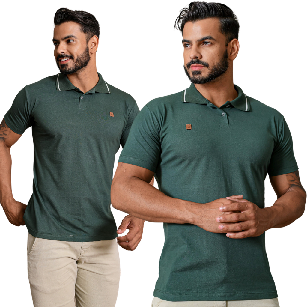 Camiseta Masculina com Gola Top Malha 100% Algodão Tamanho Plus Size Tipo Polo