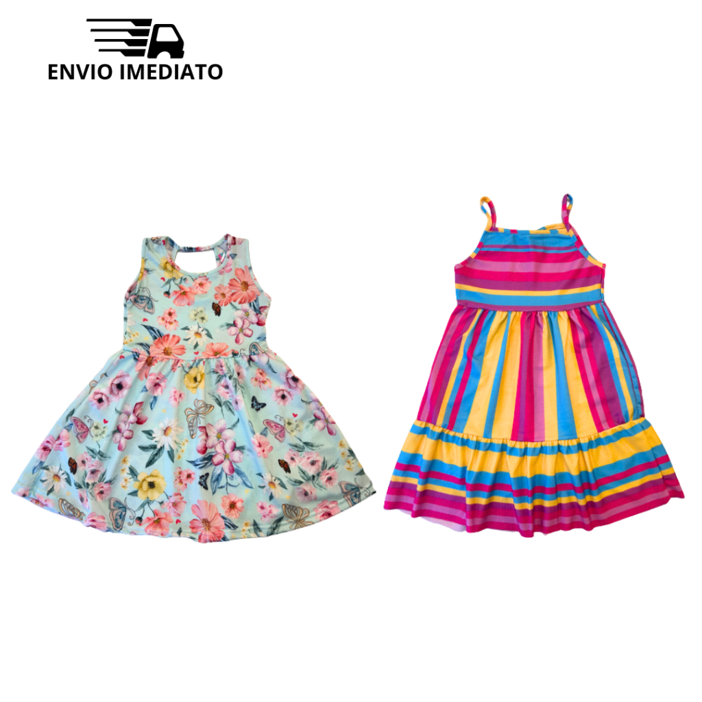 Kit 2 Vestidos infantis Menina Juvenil Verão em Promoção Tamanho 1 ao 14 Vários Modelos Roupa de Menina