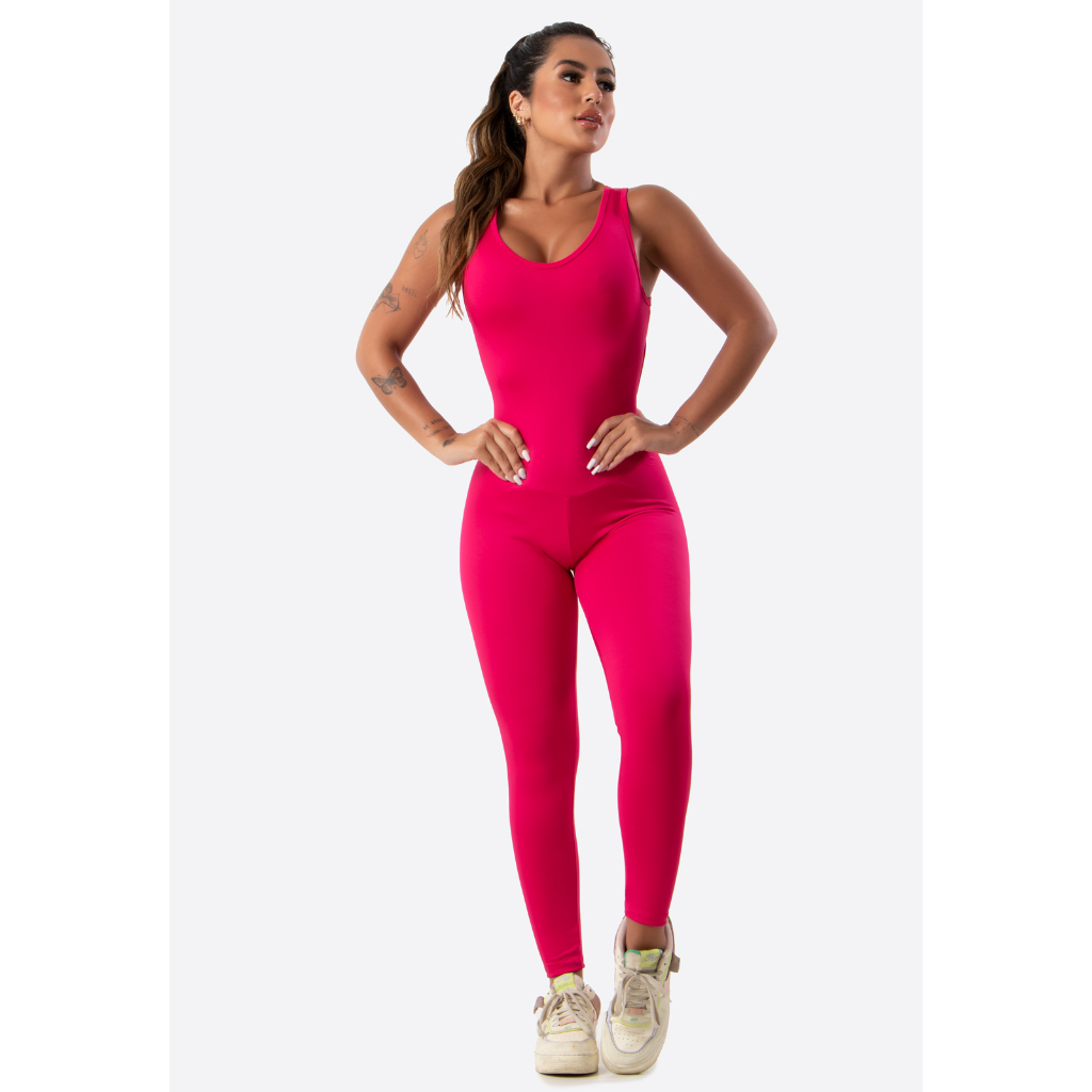 Macacão longo Feminino Costas Aberta Fitness Academia