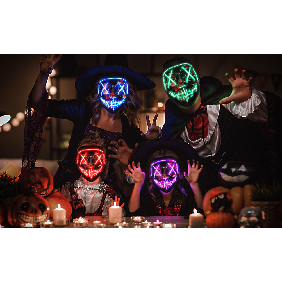 Máscara Led Halloween Neon que Acende no Escuro com Pilha Festa Escolha sua cor
