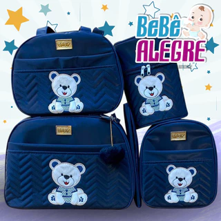 Kit Bolsa Maternidade Urso Sentado Mala para Bebê Material Térmico 5 PEÇAS Bebê Alegre