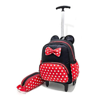 Kit Mochila De Carrinho + Estojo Alça Ajustável Confortável Volta As Aulas