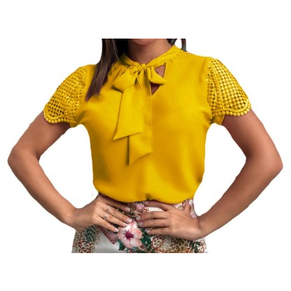 Camisa Social Amarela Feminina Blusa Camisa Feminina Amarelo Manga