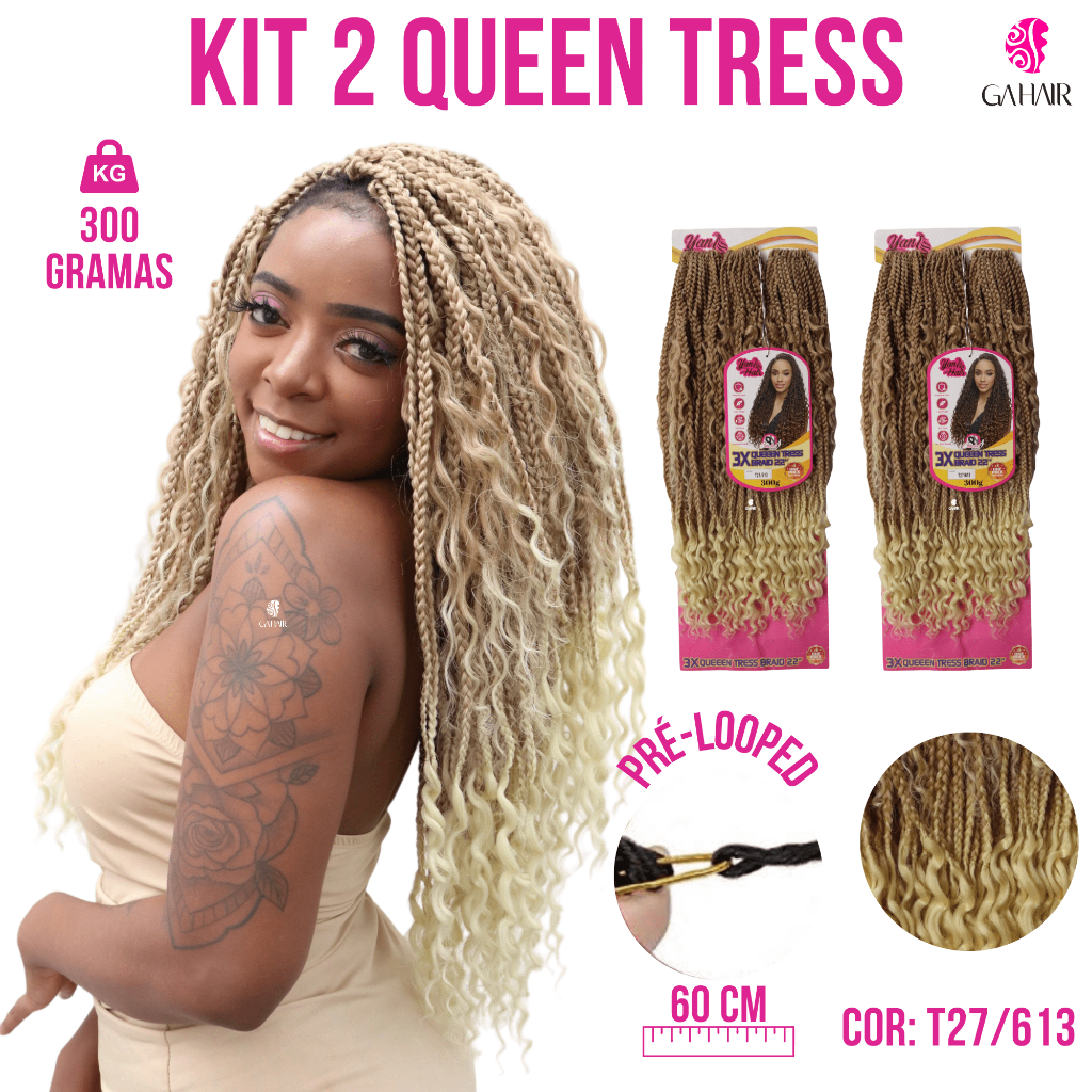 Kit 2 Cabelos Queen Tress Braids Tranças Pronta 300Gr Sem Brilho ...