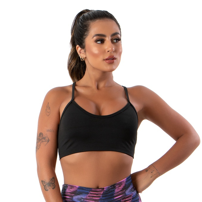 Top Fitness Alcinha Preto Feminino Suplex Sem Bojo Moda Academia Ginástica  Alça Fina Alta Sustentação e Conforto PRETO E ROSA - Compre Agora