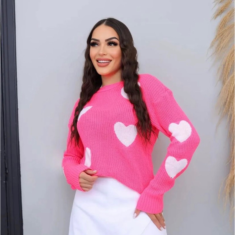 Blusa tricô estampa de coração