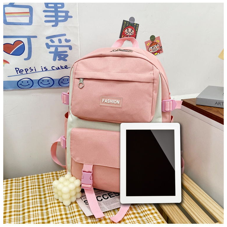 Mochila feminina com zíper duplo escolar.
