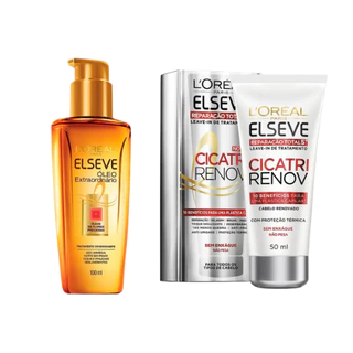 Kit Oleo Extraordinario Elseve 100ml + Leave in Cicatri Renov 50ml Reparação Total (Loreal)
