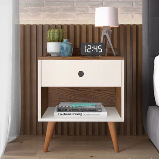 mesa de cabceira / Mesa de cabeceira retrô wood com pés retrô 1 gaveta e puxador