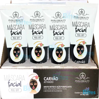 BOX 12 MÁSCARA FACIAL CARVÃO ATIVADO PHÁLLEBEAUTY COSMÉTICOS LIMPEZA PROFUNDA