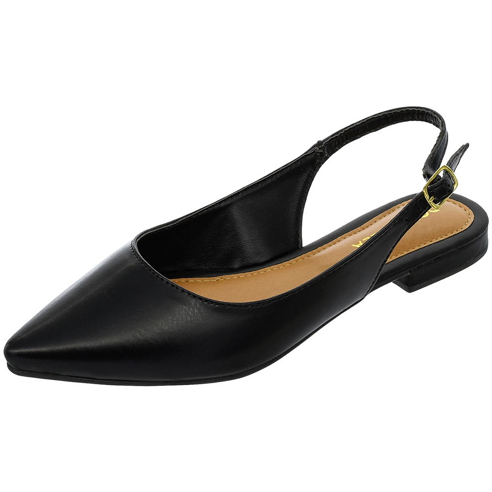 Sapatilha Slingback Rasteira Feminina Aberta Bico Fino Classica Lisa Casual Social Dia a Dia Novo Confortavel Rasteirinha Sapato Promoção Atacado