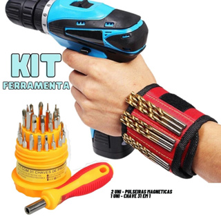 KIT FERRAMENTAS PULSEIRA MAGNETICA + KIT CHAVES 31 EM 1 MANUTENÇÃO OBRA PARAFUSO