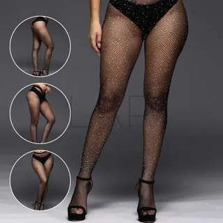Meia Calça Arrastão Com Strass Brilho Trama Aberta Rede Moda