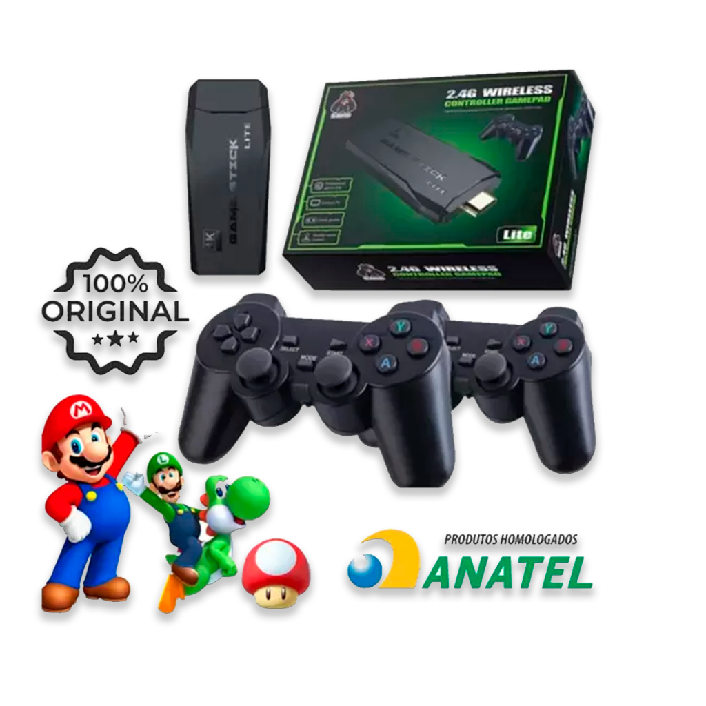 Game Stick Tv Homologado Anatel Com 2 Controle e Mais de 10.000 Jogos