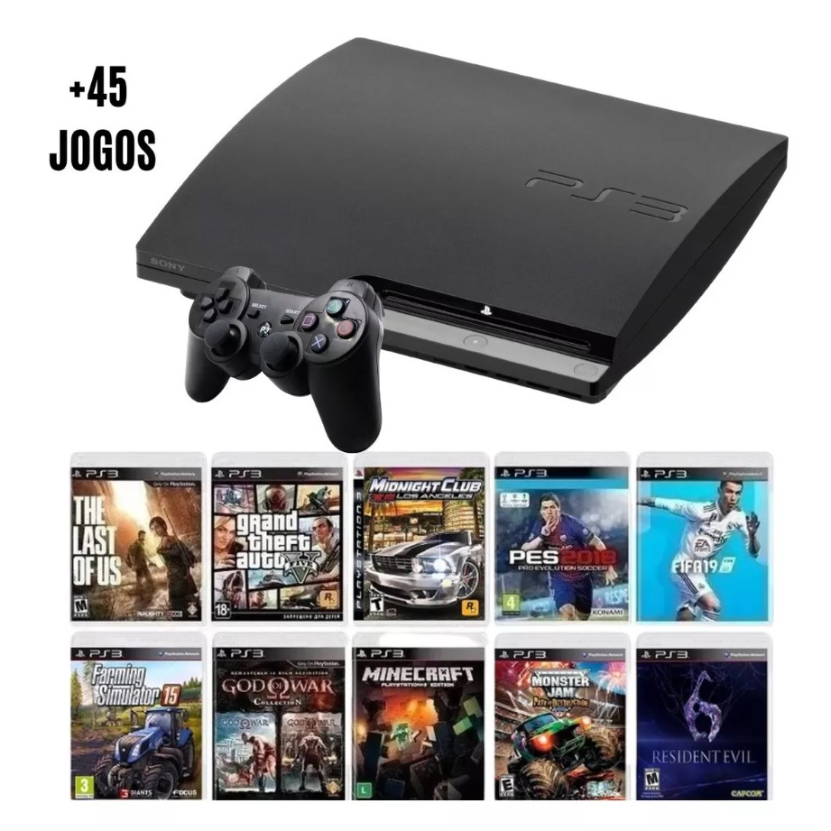 Playstation 3 Ps3 Slim Console + Controle Original +40 Jogos Shopee Brasil