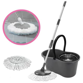 Mop Esfregão Giratório 360 de Limpeza Cesto Inox com Refil