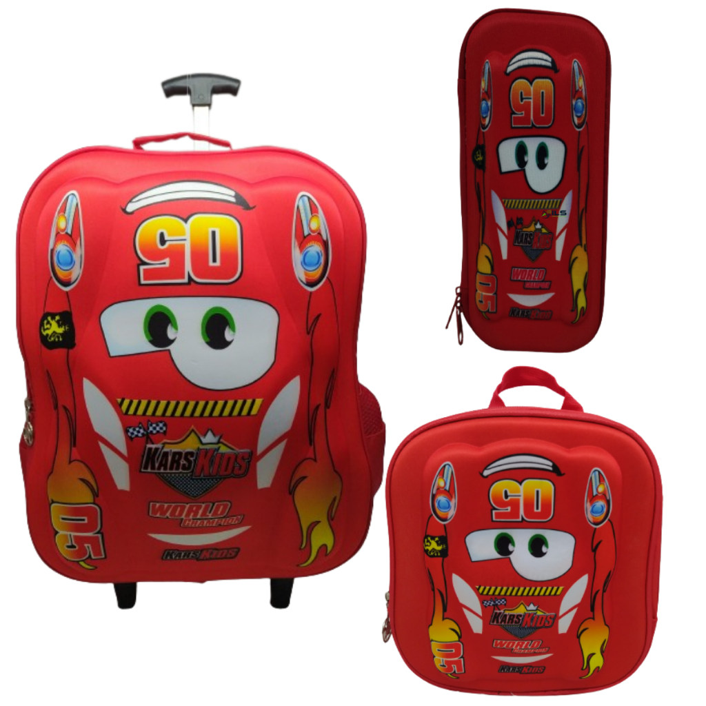 Mochila Carros Meninos De Rodinhas Infantil + Kit Escolar | Shopee Brasil