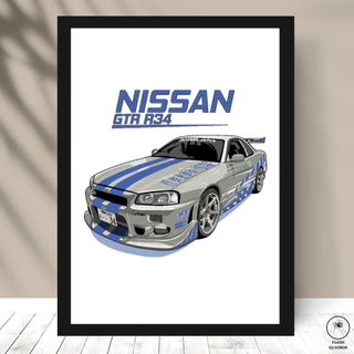 QUADRO NISSAN SKYLINE R34 VELOZES E FURIOSOS BRIAN C/ MOLDURA E VIDRO A4 A3 REF #55