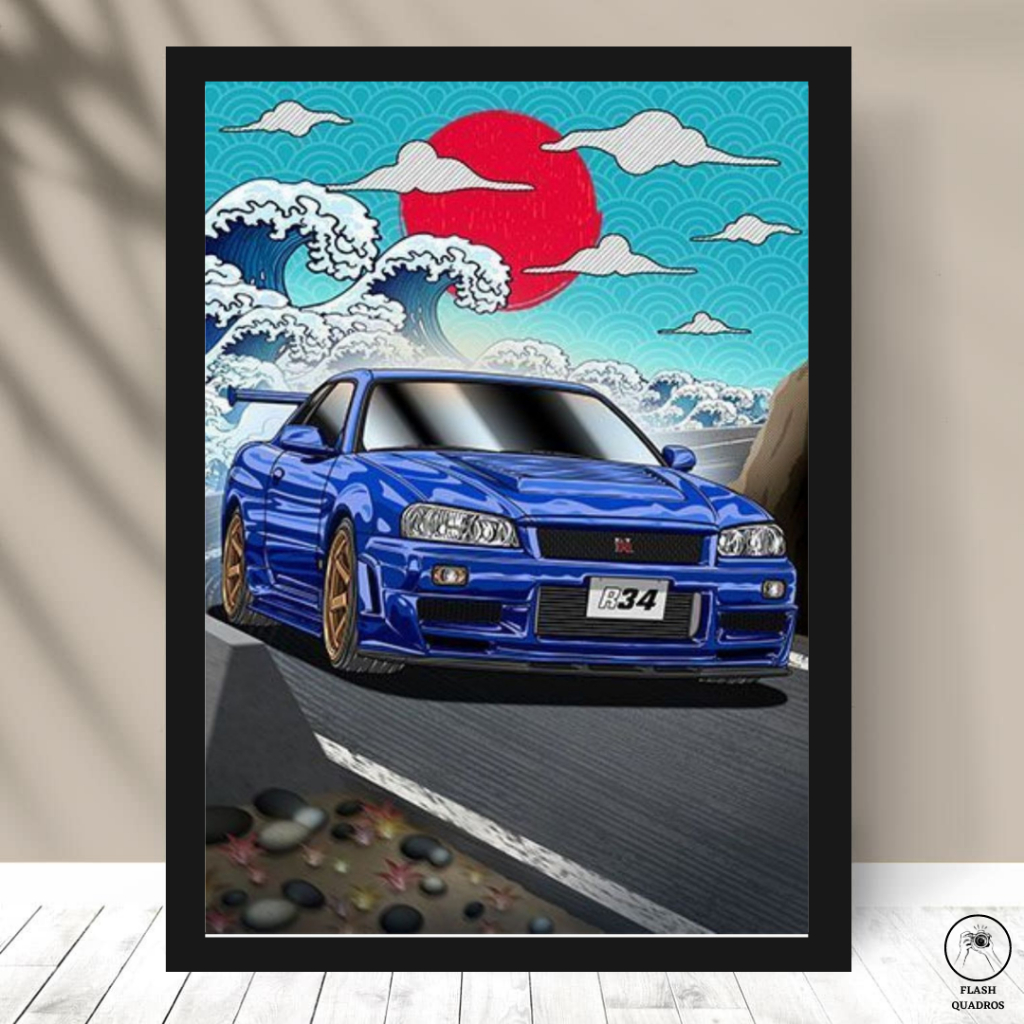 QUADRO NISSAN SKYLINE R34 VELOZES E FURIOSOS BRIAN C/ MOLDURA E VIDRO A4 A3