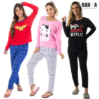 Pijama Adulto De Verão Feminino Com Manga Curta E Calça De Desenho