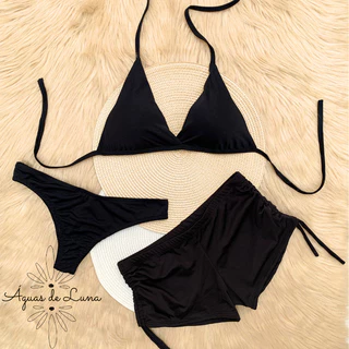 Biquíni 3 peças conjunto Asa Delta com bojo e Sunquíni Moda Praia trikini