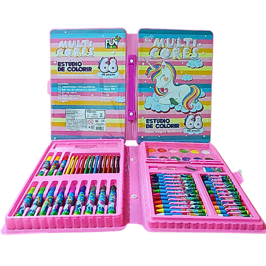 Maleta De Pintura Infantil Estojo 68 Peças Para Colorir Unicórnio
