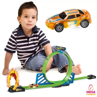 Pista de Carrinhos Brinquedo Speedster Neon Looping Com Luz LED Brilha No Escuro Polibrinq