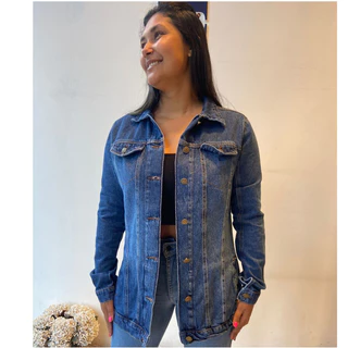 Jaqueta alongada Feminina oversized jeans acinturada Azul escura