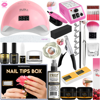 Kit Manicure Unhas de Gel Lixadeira Elétrica Cabine Sun Lixas Tips Copo Dappen Moldes Prep Fibra
