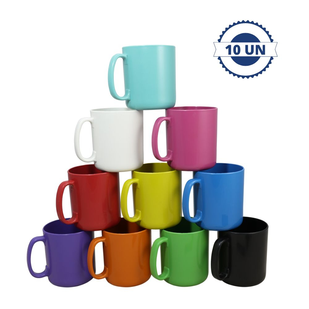 Kit 10 Canecas 440ml de Plástico Para Festas Crianças Merenda Cantina Escola Creche Colorida