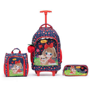 Kit de Mochila Escolar de Rodinha Infantil Estojo Lancheira