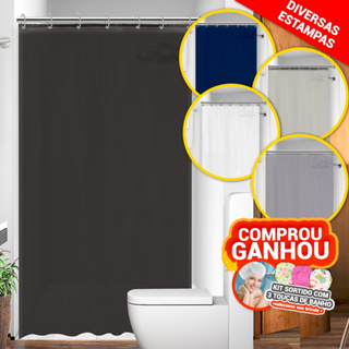 Cortina Para Box de Banheiro Liso Com Gancho Em Tecido Impermeável Lavável 138 x 198cm 100% Poliéster - Várias Cores
