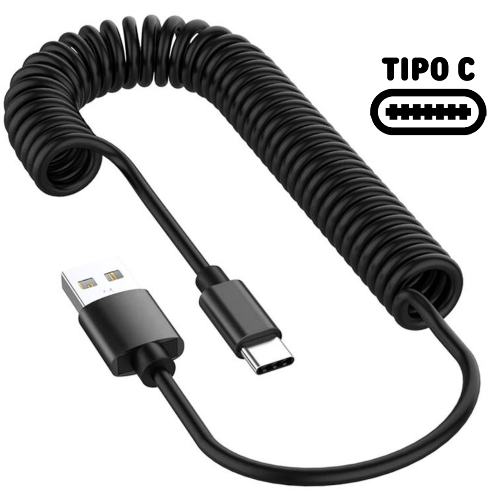 Cabo Tipo C Turbo Espiral Veicular 3.0 1,5m Carregamento Rápido