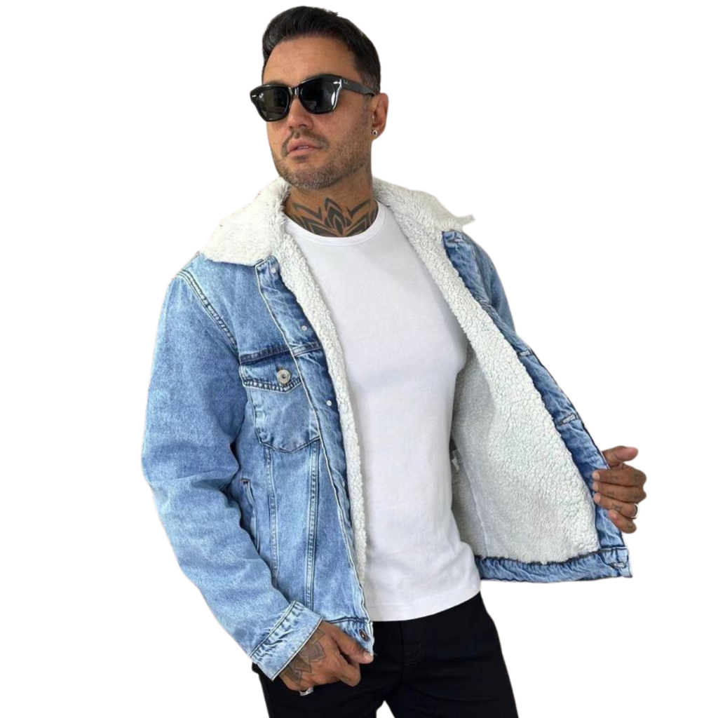 Jaqueta jeans masculina forrada premium