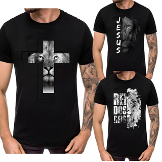 Kit 03 Camiseta Masculina Camisa Blusa Fé Gratidão Jesus Leão Abençoado Evangélica Gospel Religiosa Atacado